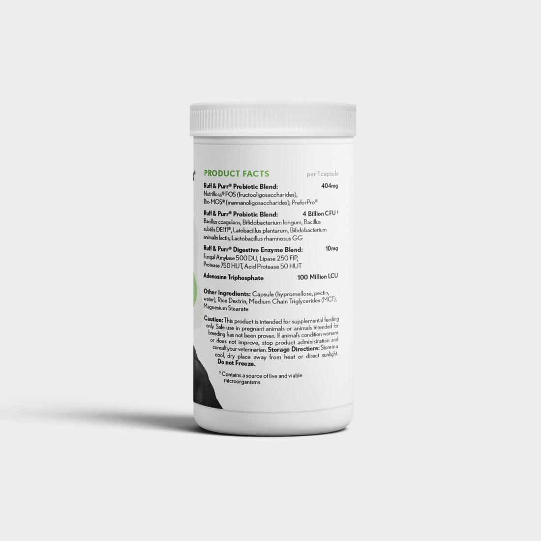 Single Bottle of Ruff & Purr's Restore M3® Supplement Fact Panel